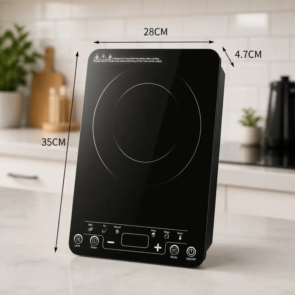 Portable Induction Cooktop Single Burner Electric Hot Plate 35cm Black