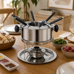 Fondue Set 12pcs Stainless Steel Pot Burner Forks Cheese Chocolate Meat Dipping