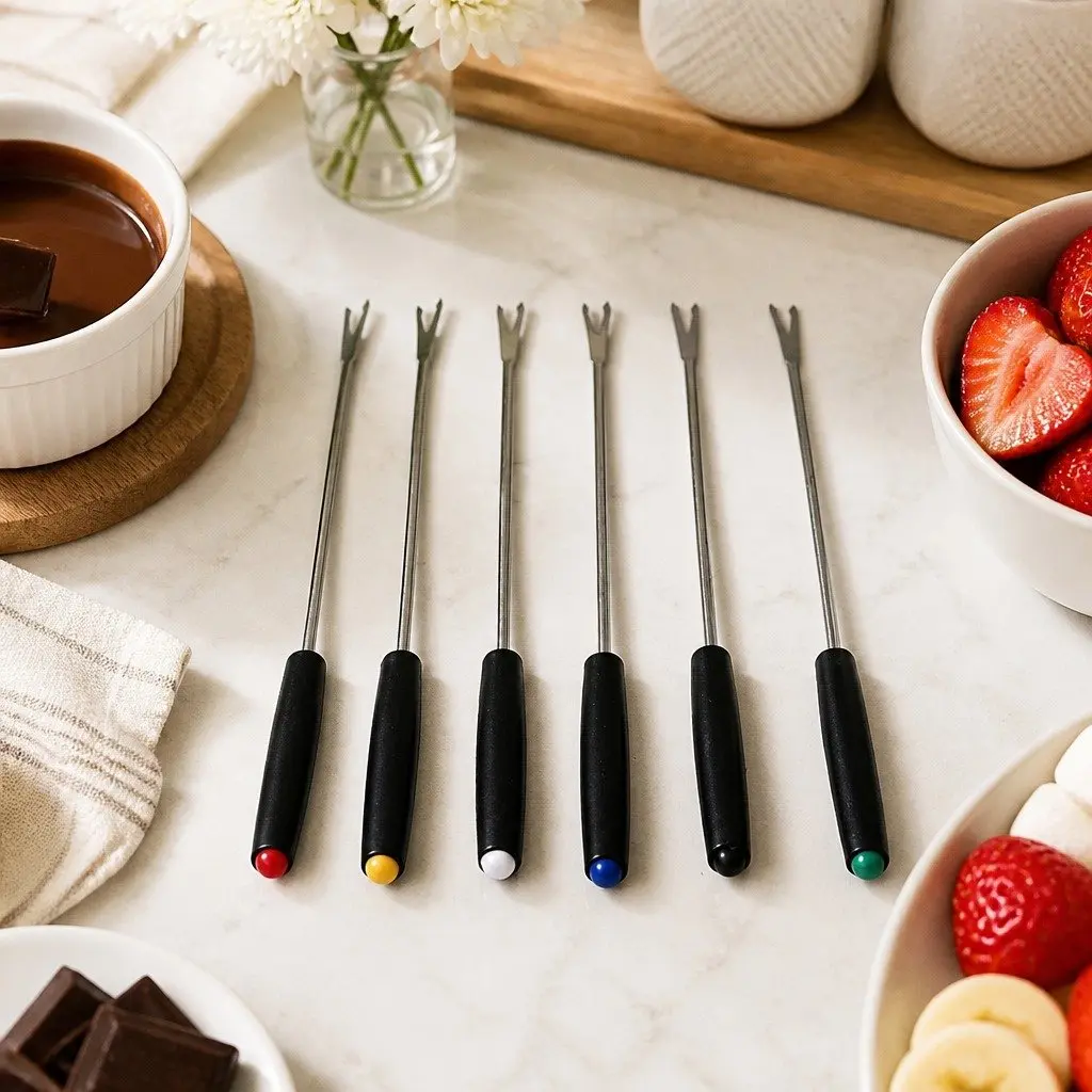 Fondue Set Stainless Steel Pot Burner Forks Cheese Chocolate Meat Dipping 12 Piece Silver