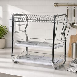 3-Tier Dish Rack Drainer Drying Kitchen Organizer with Side Rack Removable Tray