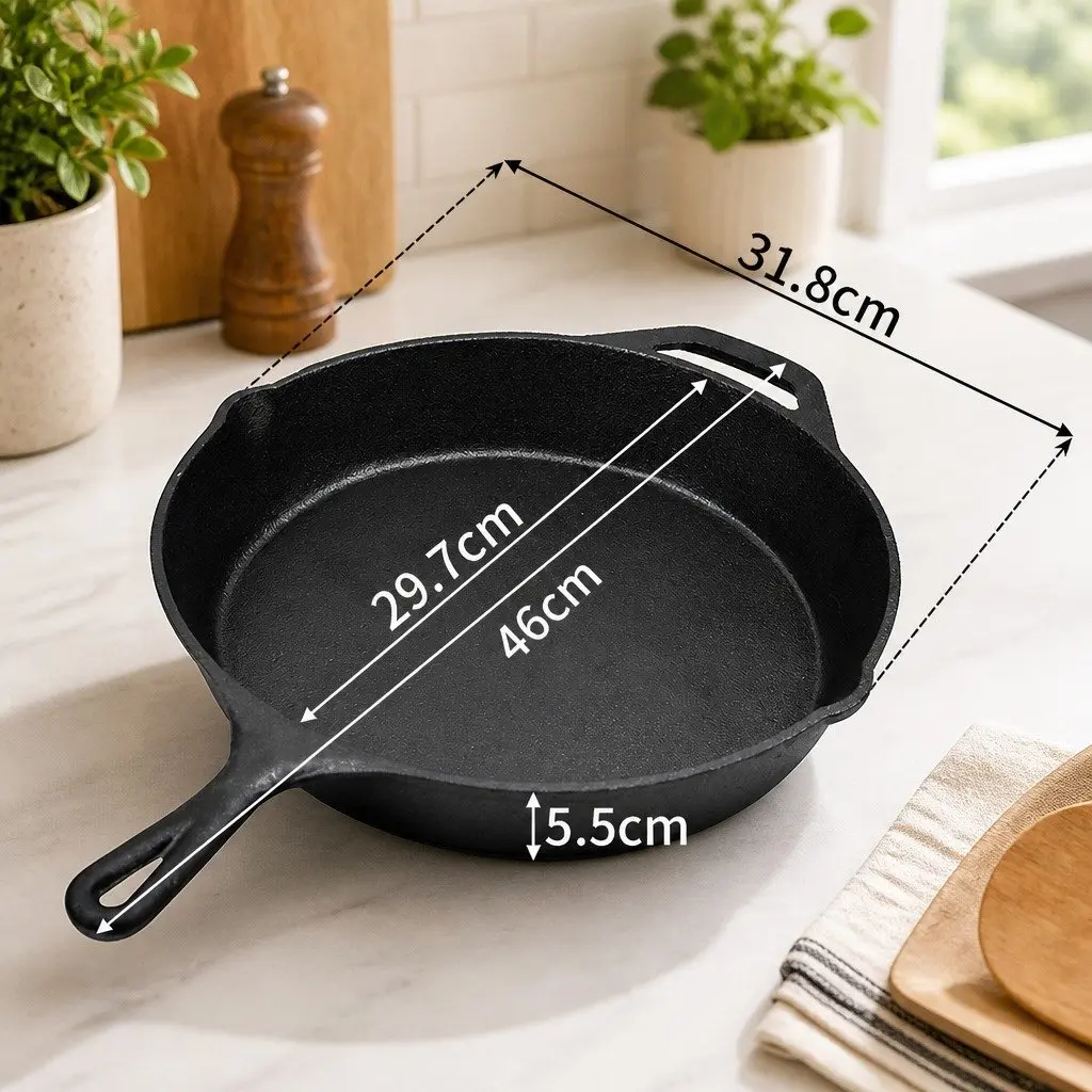 Cast Iron Frying Pan Non Stick Skillet 29.7 cm Black