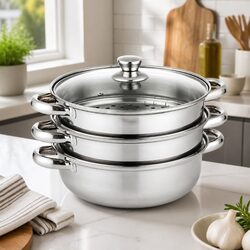Dependable 3 Layer Stainless Steel Steamer with Glass Lid