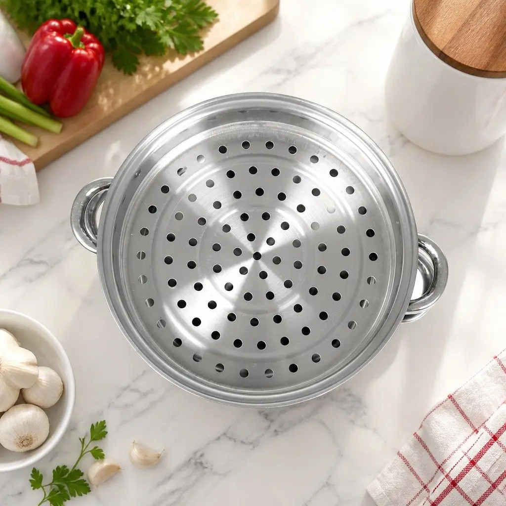 Stainless Steel 3 Layer Steamer Pot Vegetable Meat Cooking 27cm Silver