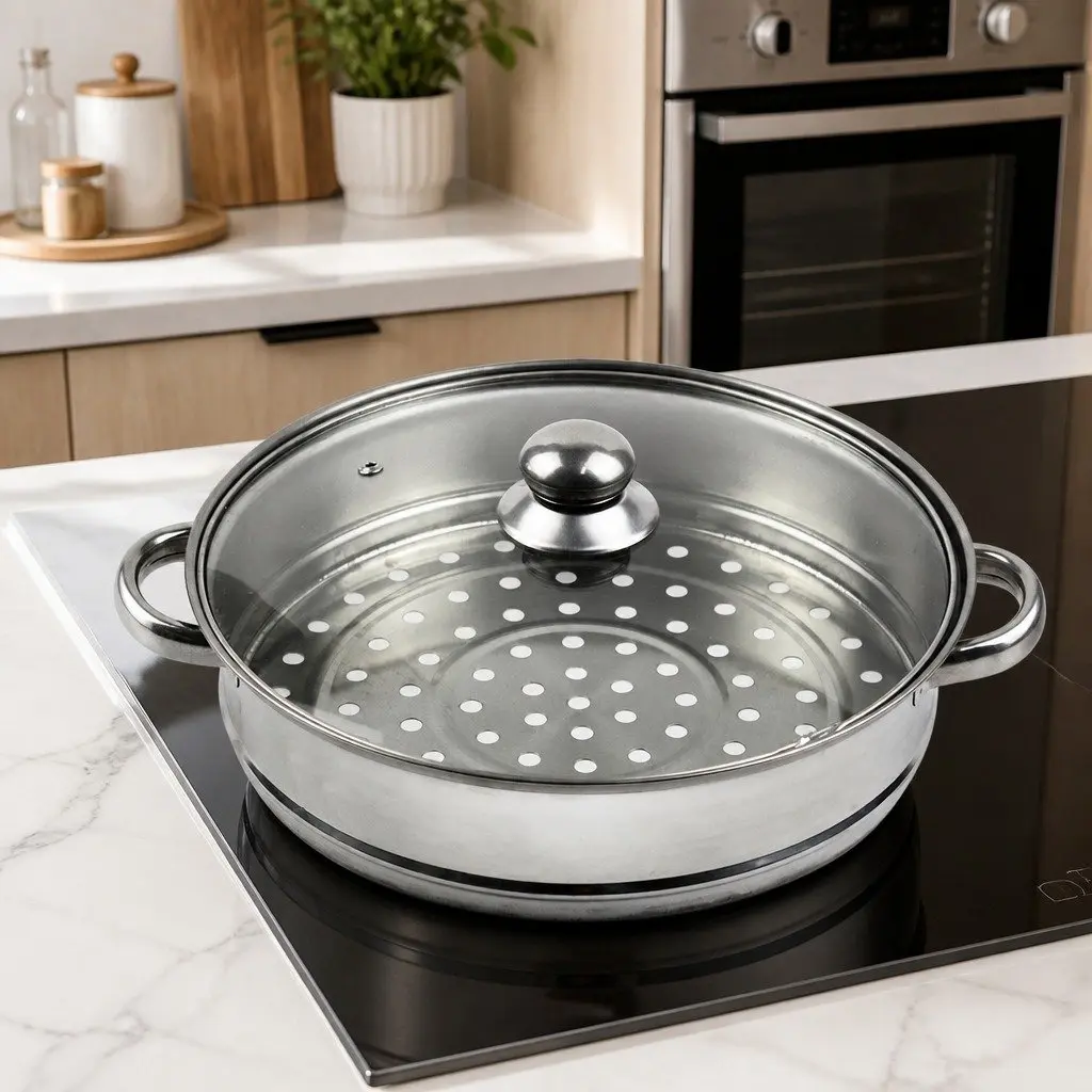 Stainless Steel 3 Layer Steamer Pot Vegetable Meat Cooking 27cm Silver