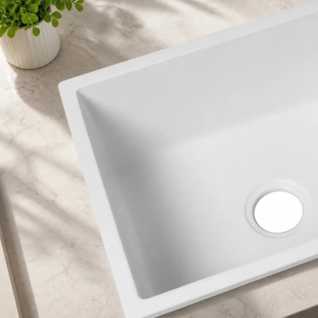 White Granite Kitchen Sink with 45L Capacity