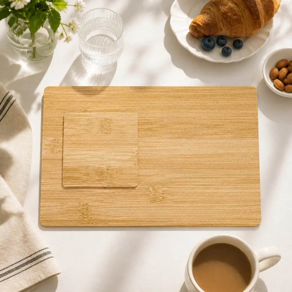 Bamboo Placemat Coaster Set 8 Pcs Natural Dining Table Protection Heat Resistant