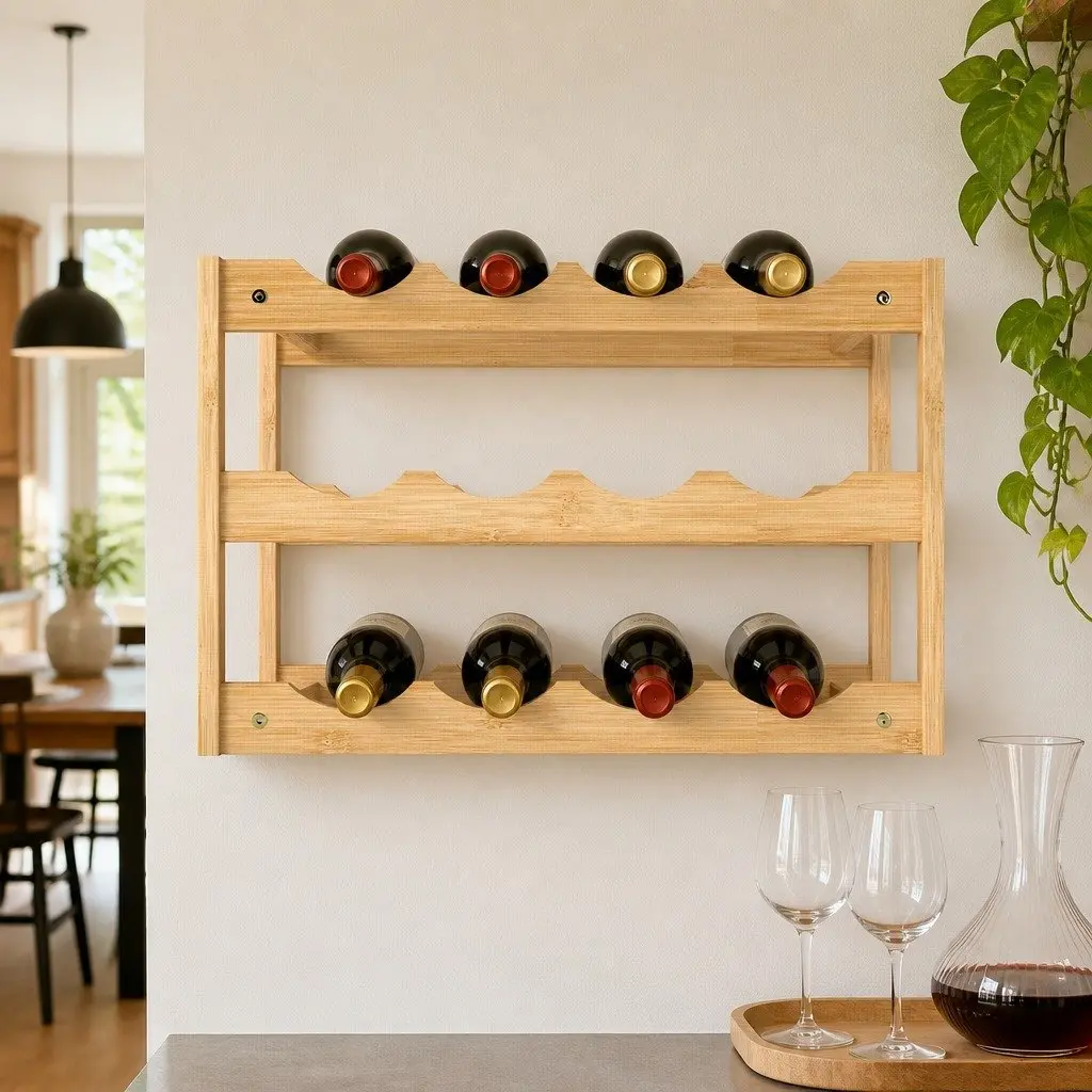 Bamboo Wine Rack 12 Bottle 3-Tier Organizer Storage Holder Natural