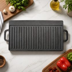 Cast Iron Reversible Griddle Pan 49.5cm Grill Skillet Cooktop Cookware