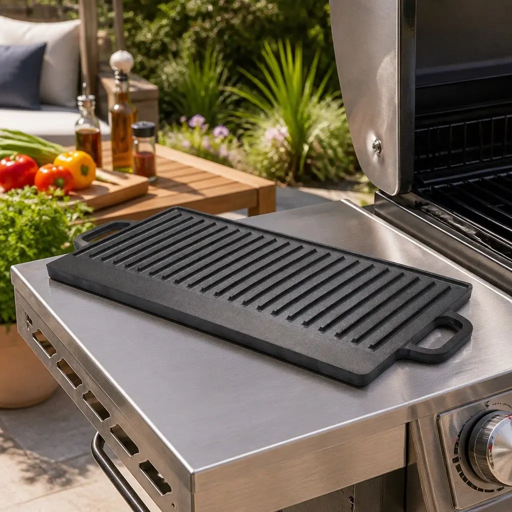 Cast Iron Reversible Griddle Pan Cooking 49.5cm Black