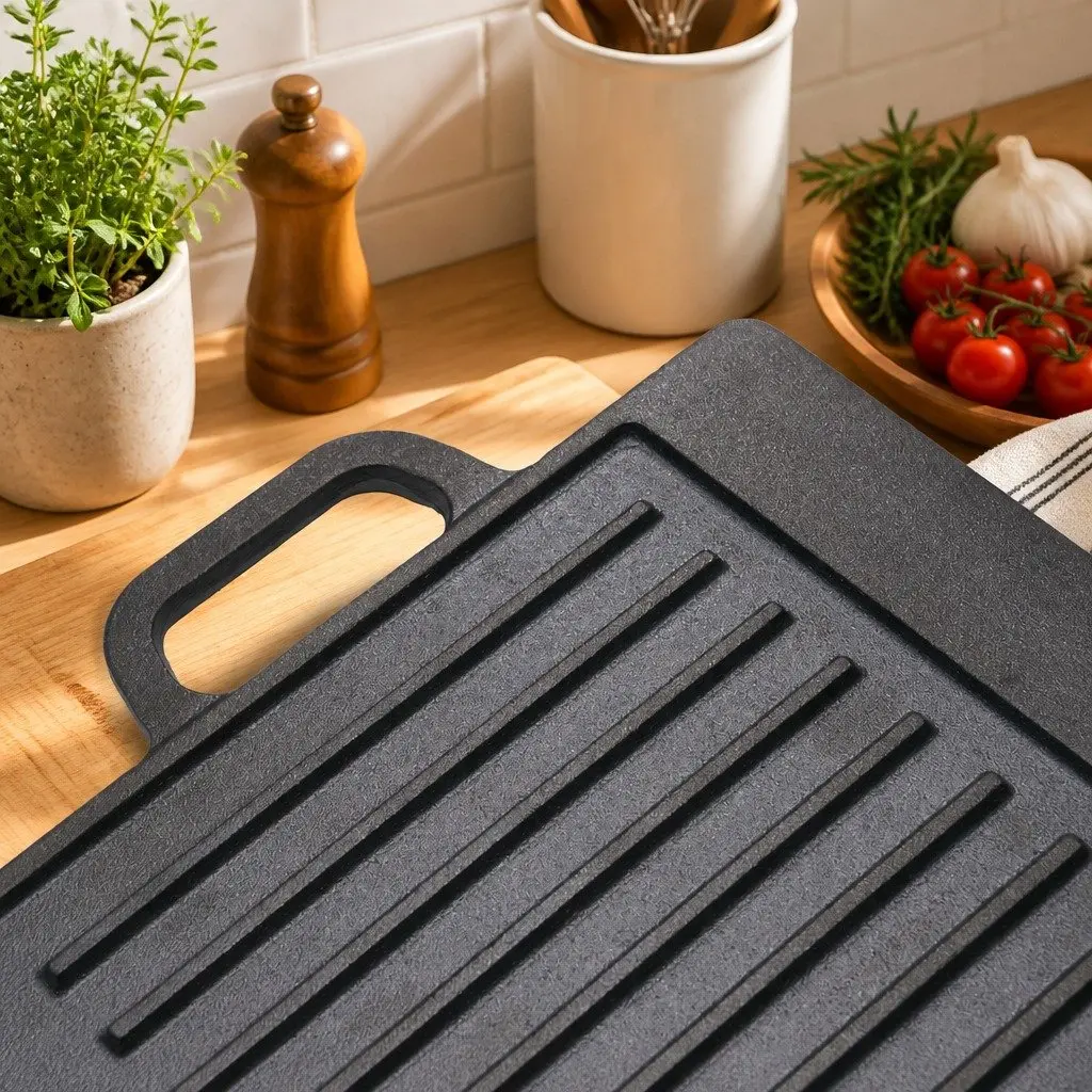 Cast Iron Reversible Griddle Pan Cooking 49.5cm Black