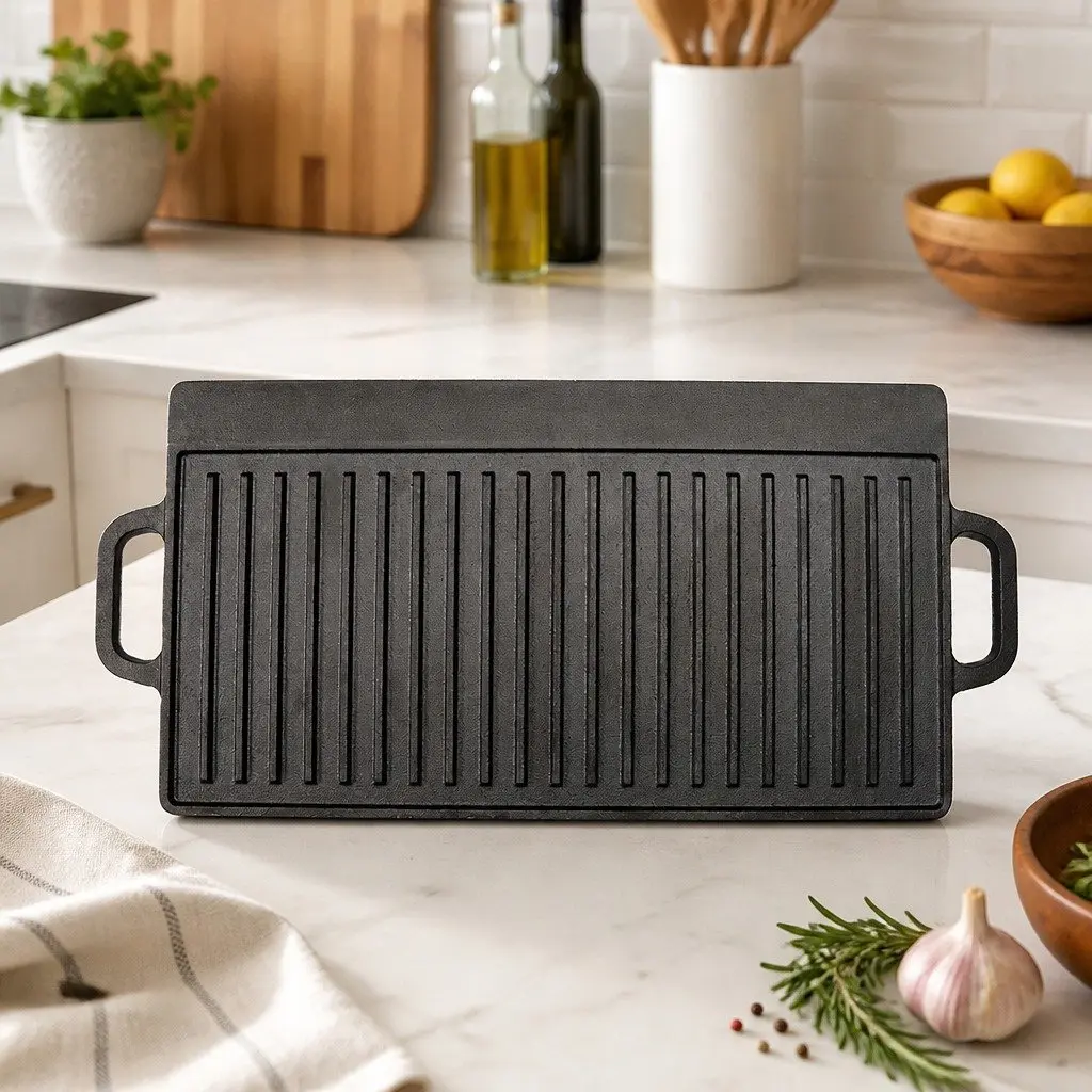 Cast Iron Reversible Griddle Pan Cooking 49.5cm Black