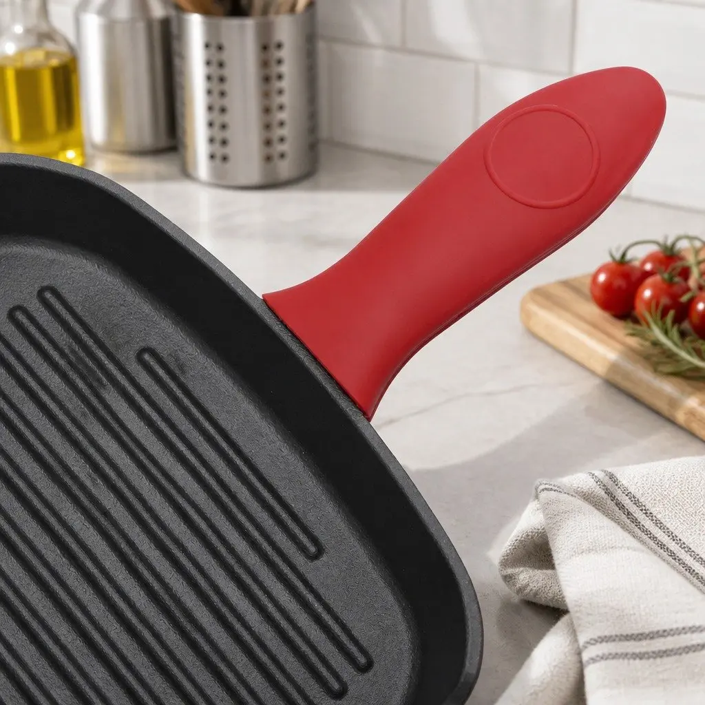 Cast Iron Square Grill Pan Heavy Duty Stovetop Oven Cookware 23.5 cm Black