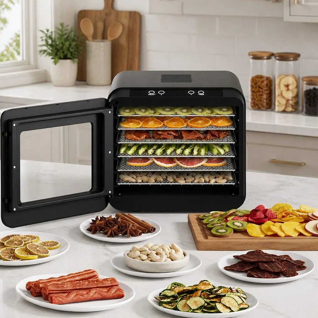 Food Dehydrator Digital Temperature Control 6 Tray Stainless Steel Black