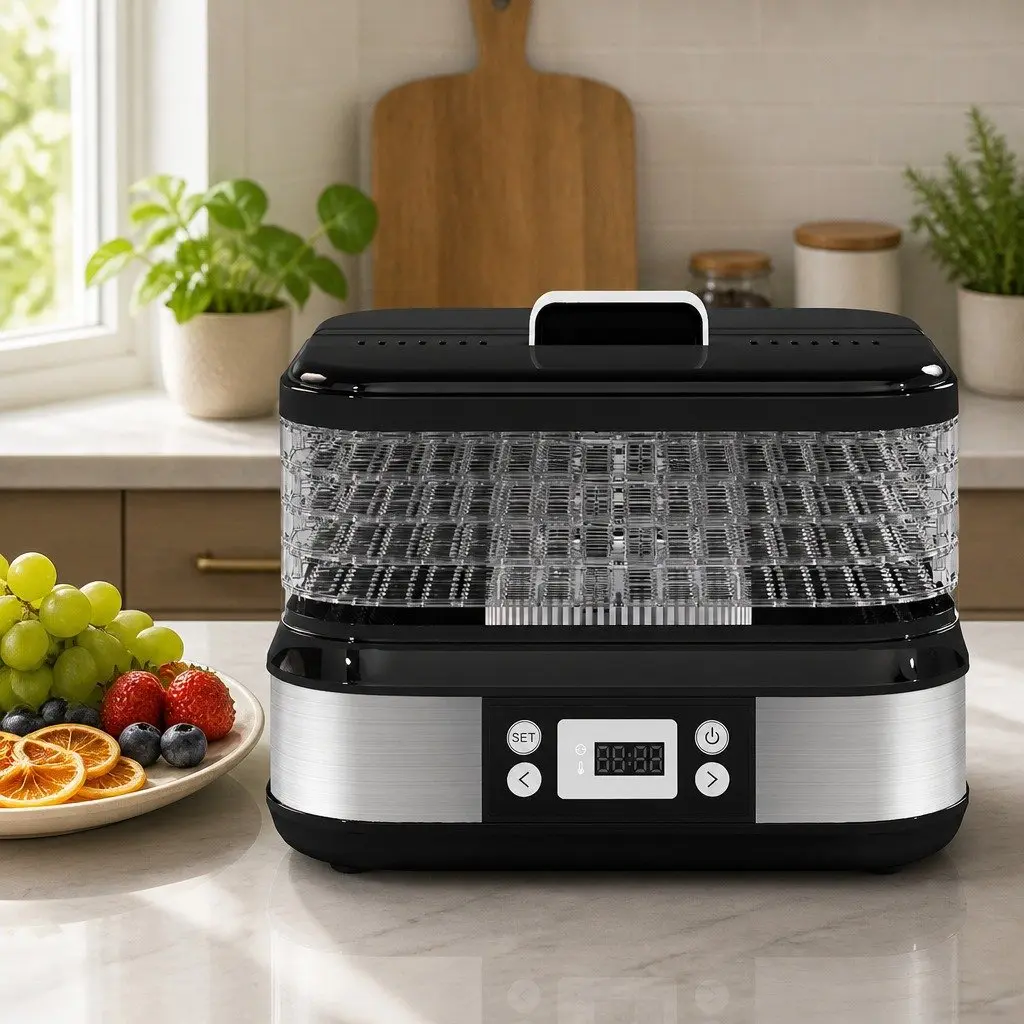 5 Tray Food Dehydrator Digital LED Controls Stainless Steel Black
