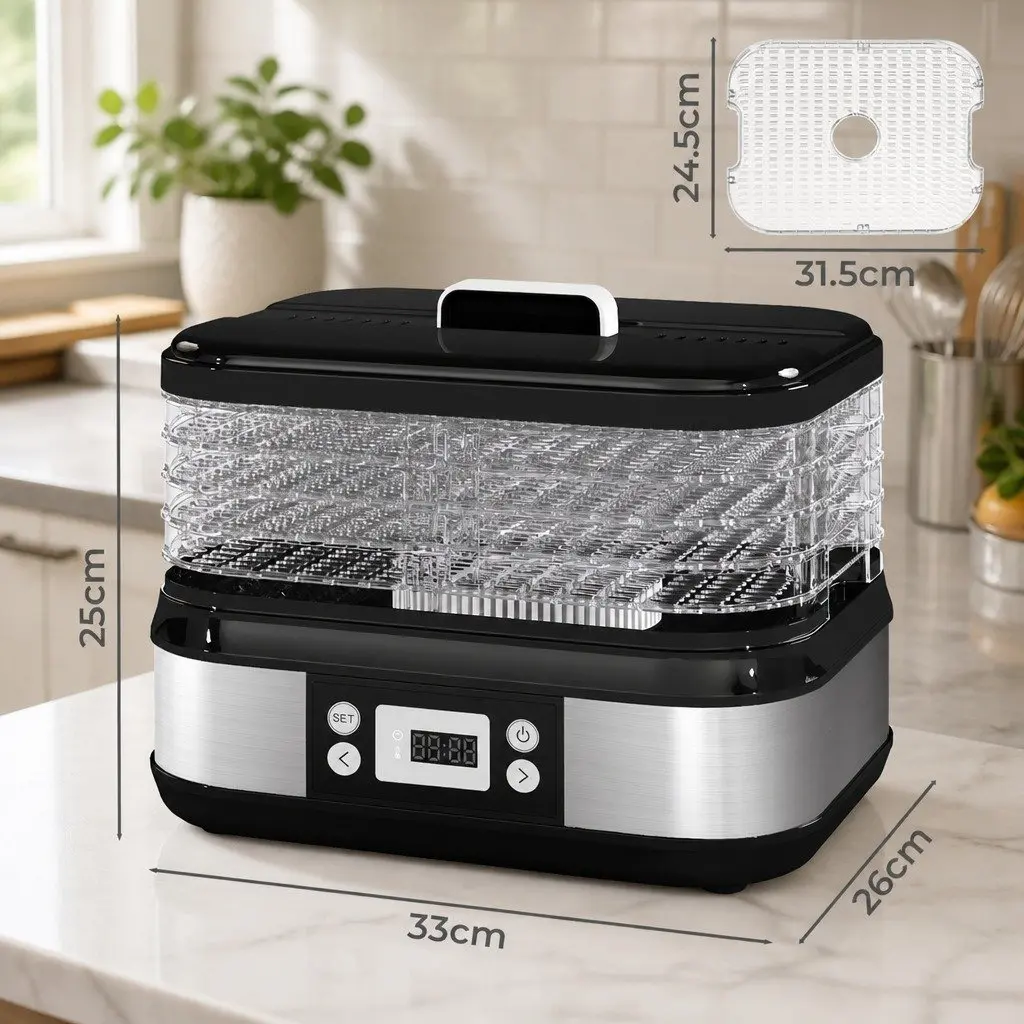 5 Tray Food Dehydrator Digital LED Controls Stainless Steel Black