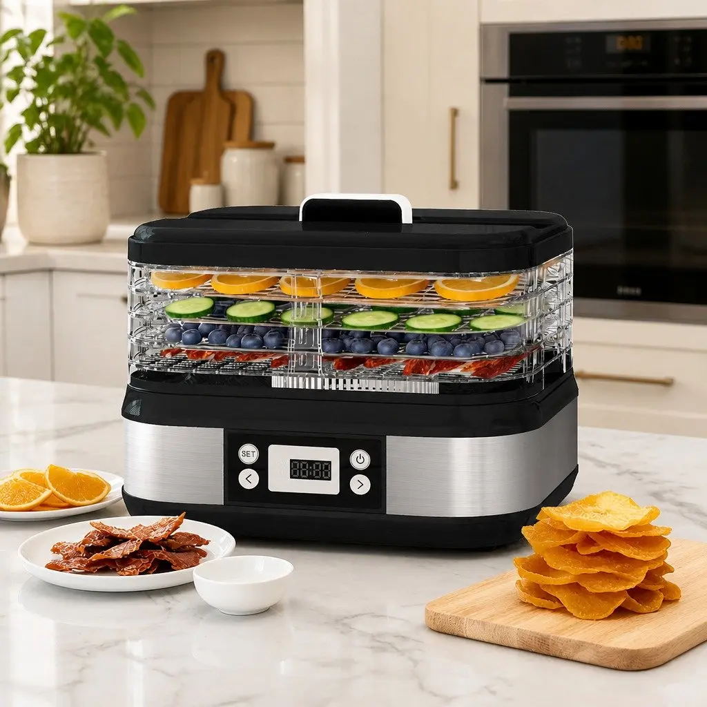 5 Tray Food Dehydrator Digital LED Controls Stainless Steel Black