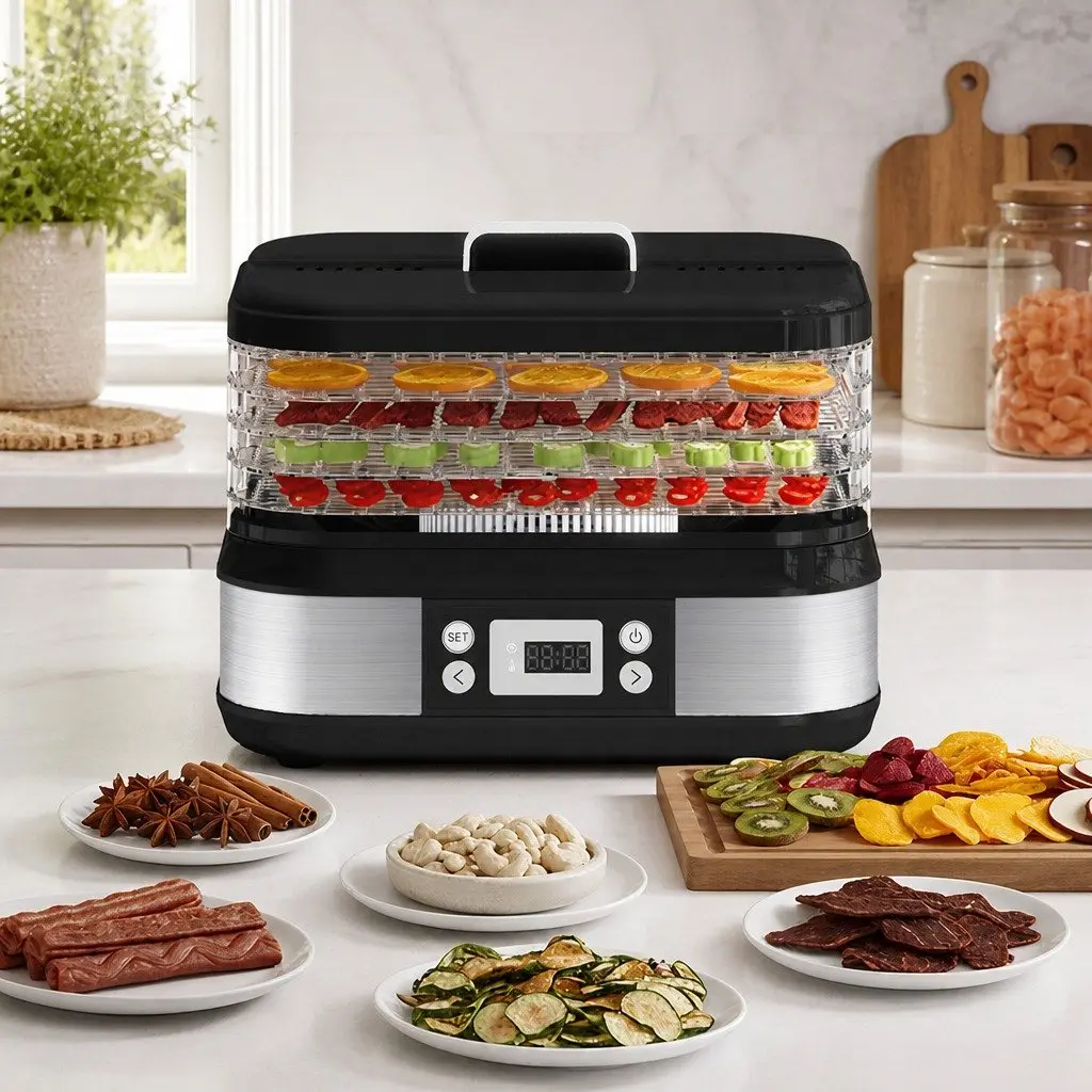 5 Tray Food Dehydrator Digital LED Controls Stainless Steel Black