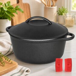 Cast Iron Dutch Oven 6.6L Heavy Duty Casserole Pot Black Cookware Stovetop