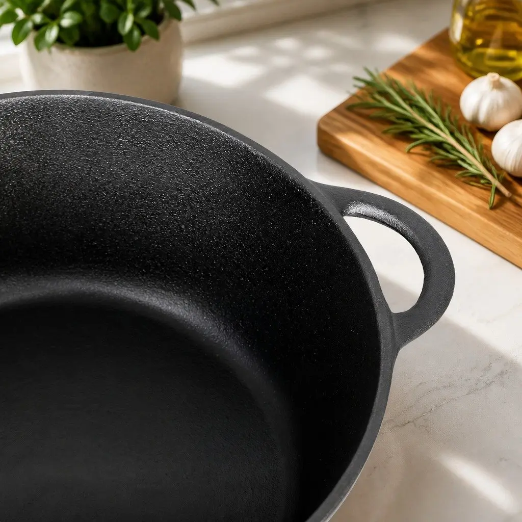 Cast Iron Dutch Oven Casserole Pot 6.6L Black Heavy Duty for Home and Camp Cooking