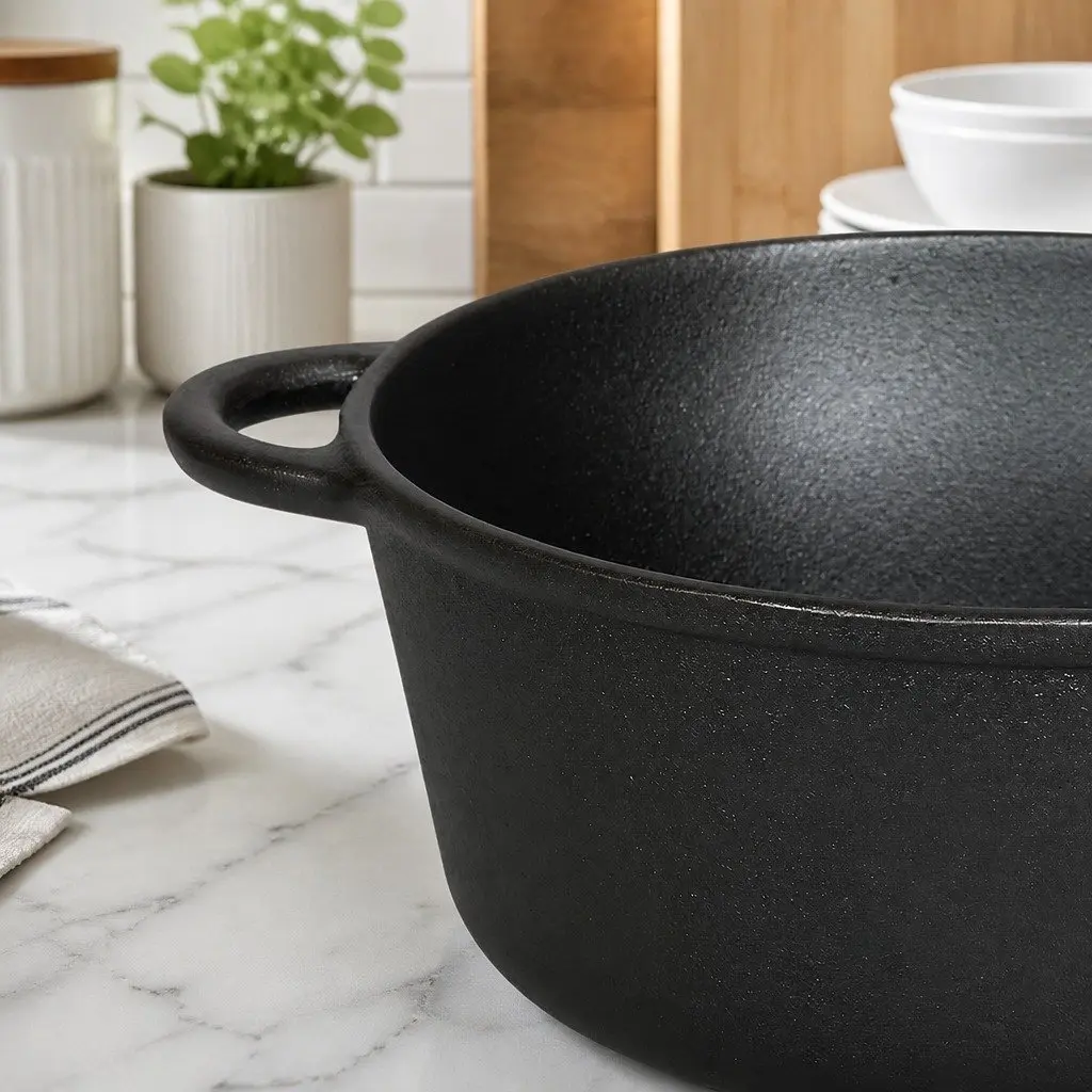 Cast Iron Dutch Oven Casserole Pot 6.6L Black Heavy Duty for Home and Camp Cooking
