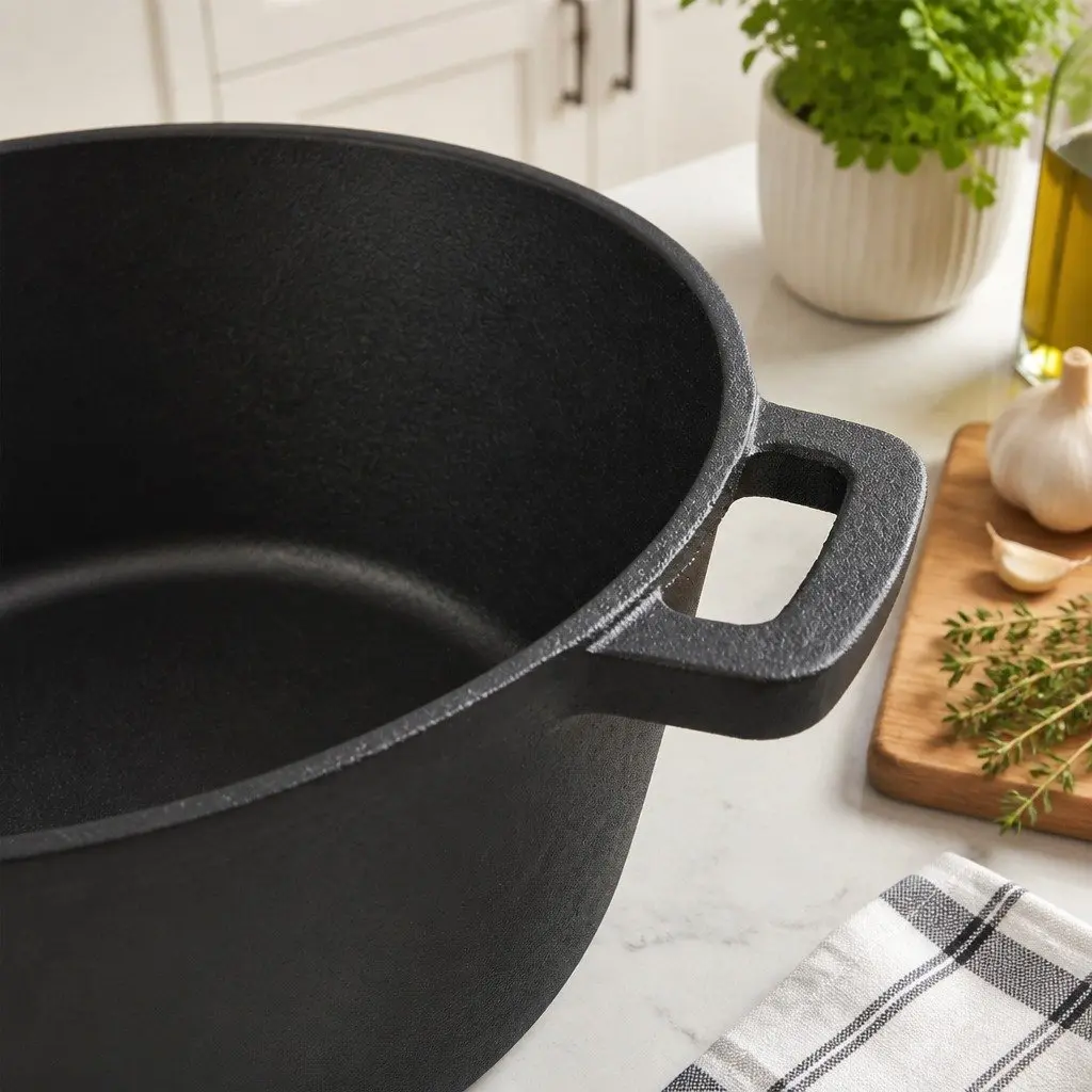 Cast Iron Double Dutch Oven Cooking Set 5.84L Shallow Pan Deep Pot Black