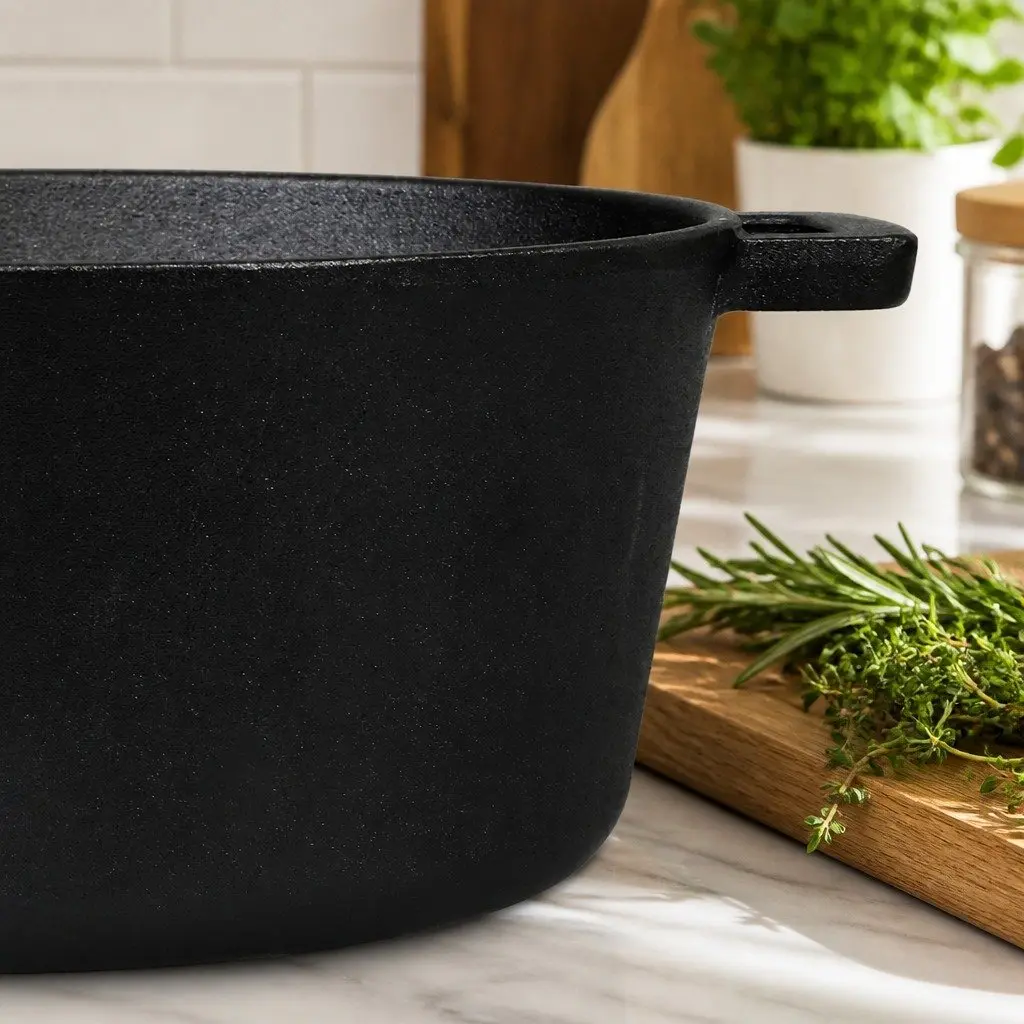Cast Iron Double Dutch Oven Cooking Set 5.84L Shallow Pan Deep Pot Black