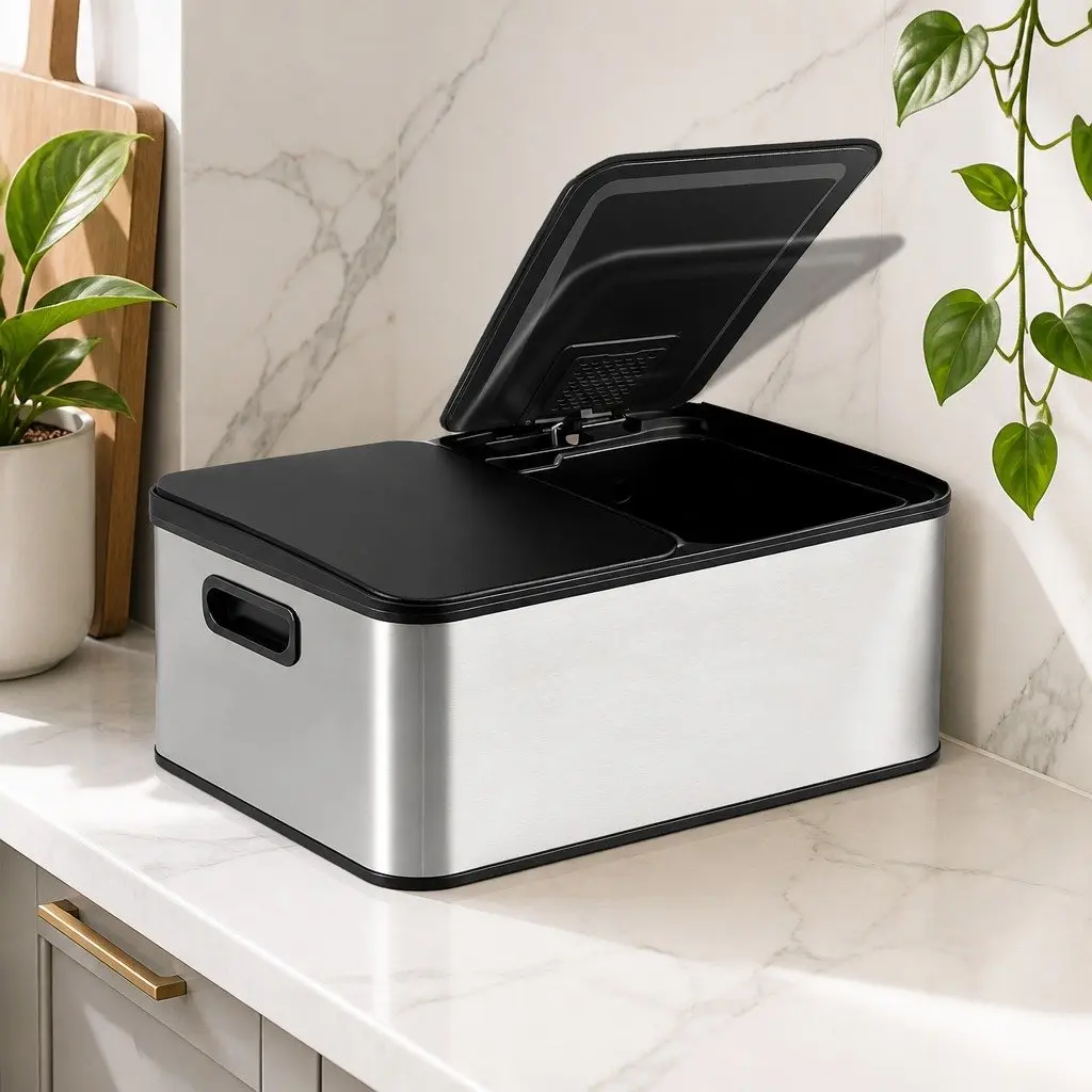 60L Dual Compartment Pedal Bin Kitchen Waste Recycling Dustbin Stainless Steel Black Silver