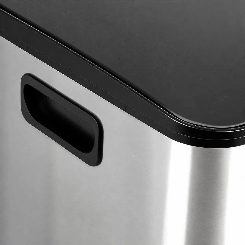 60L Dual Compartment Pedal Bin Kitchen Waste Recycling Dustbin Stainless Steel Black Silver