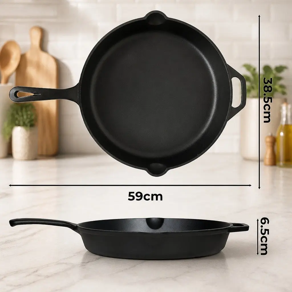Cast Iron Skillet Frying Pan Non Stick Cookware 32.5cm Black