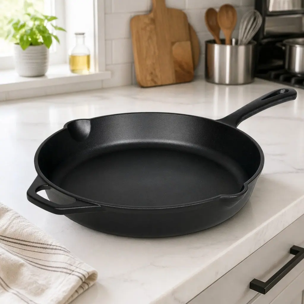 Cast Iron Skillet Frying Pan Non Stick Cookware 32.5cm Black