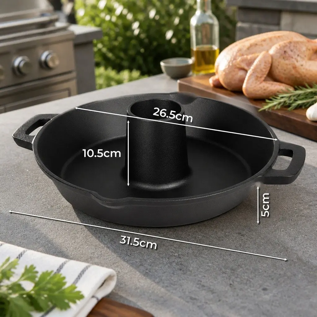 Cast Iron Roaster Stand Chicken Beer Can Holder 26.5cm Black