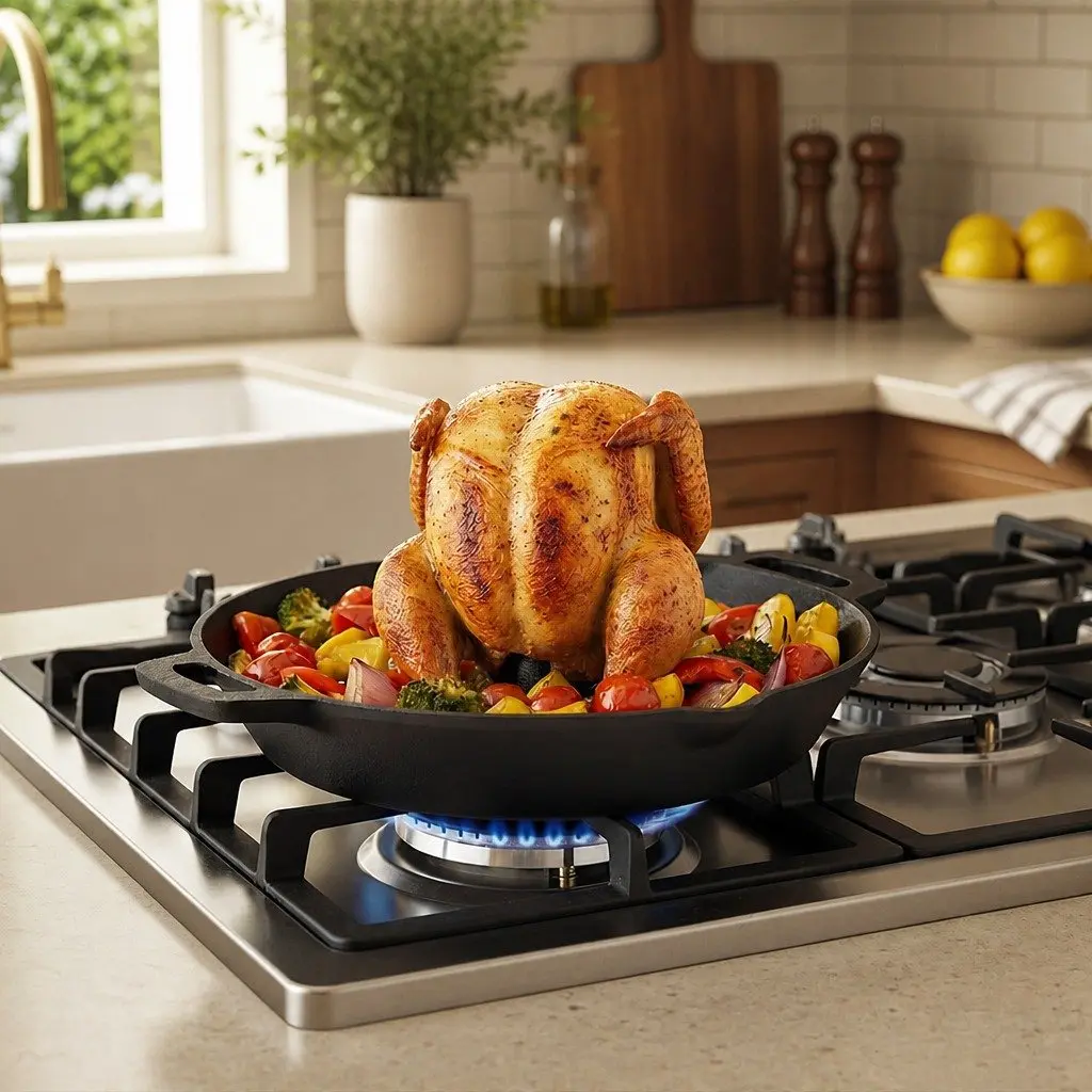 Cast Iron Roaster Stand Chicken Beer Can Holder 26.5cm Black