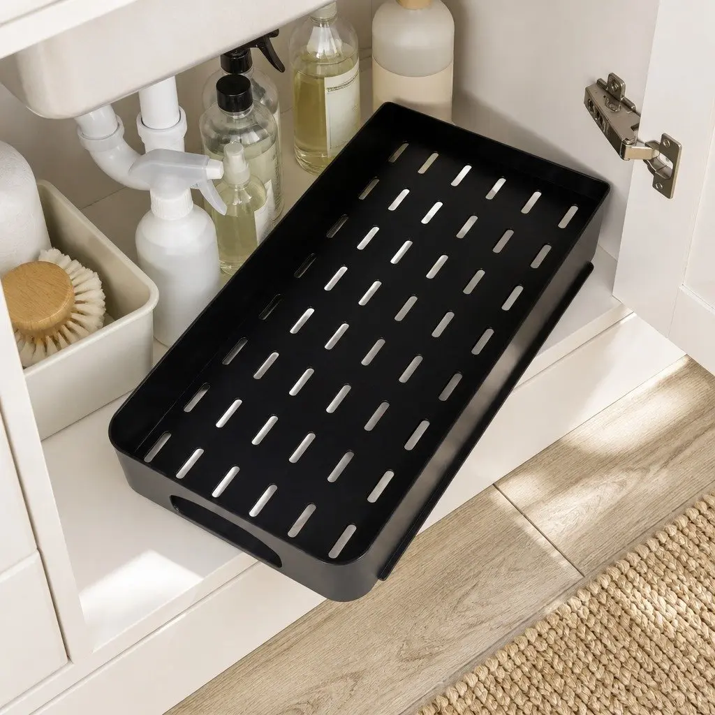 Under Sink Storage Rack Multi Purpose Organizer 2 Tier Pull Out Drawer Black
