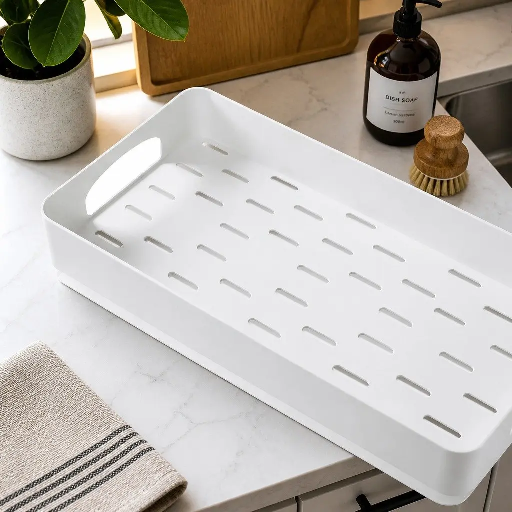 Under Sink Cabinet Organizer Adjustable Storage Rack 2 Tier White