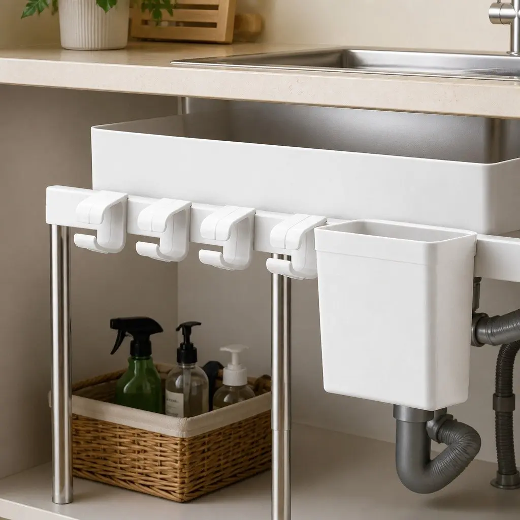 Under Sink Cabinet Organizer Adjustable Storage Rack 2 Tier White