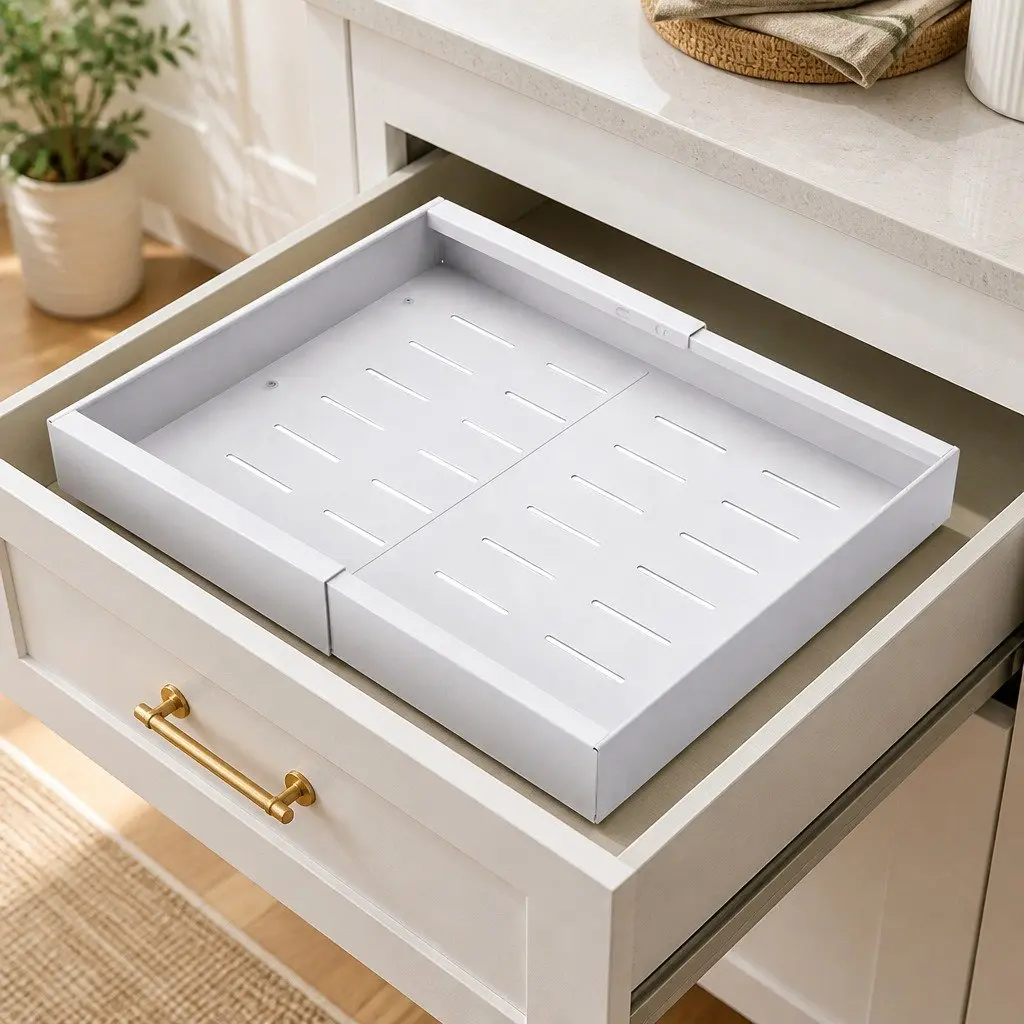 Pull Out Cabinet Organizer Drawer Shelf Kitchen Storage Basket Adjustable Width 42cm White 2 Piece