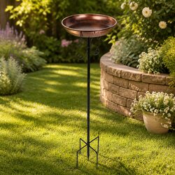 Bird Bath Feeder Outdoor Garden Freestanding Metal Ground Stake 100cm Weather