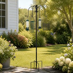 Bird Feeder Station Hanging Stand 8 Hooks 4 Feeders Outdoor Garden Pole 224cm