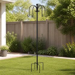 Bird Feeder Pole Station 224cm Adjustable Height 8 Hooks Outdoor Garden Stand