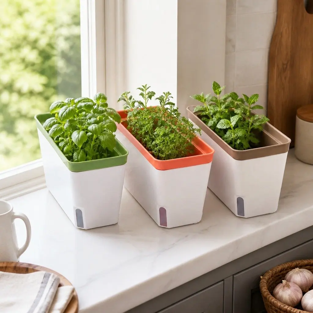Self Watering Plant Pots Indoor Planter Box 27cm Green Orange Brown