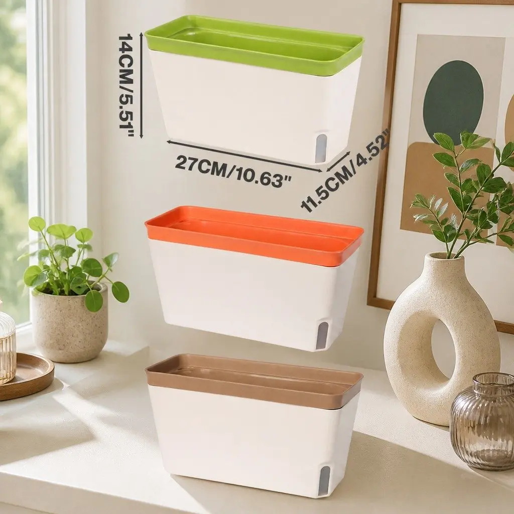Self Watering Plant Pots Indoor Planter Box 27cm Green Orange Brown