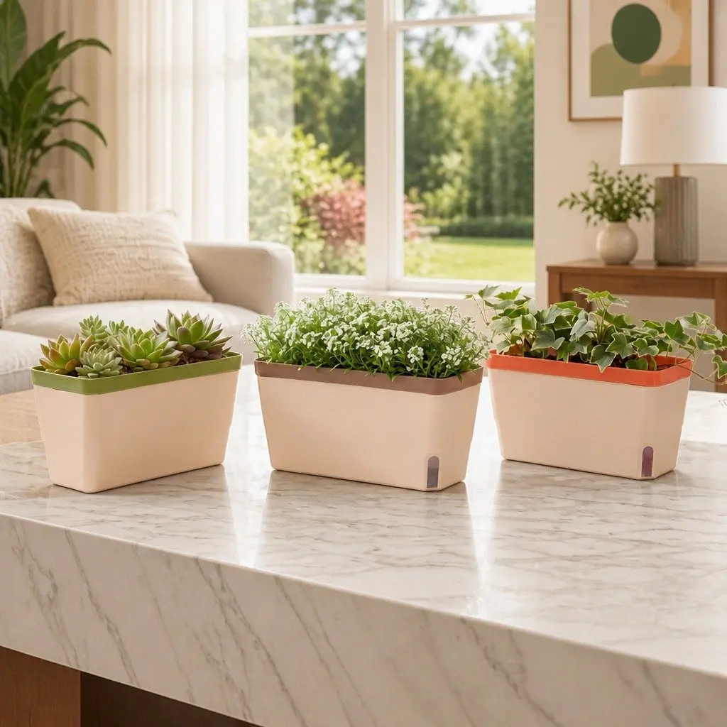 Self Watering Plant Pots Indoor Planter Box 27cm Green Orange Brown