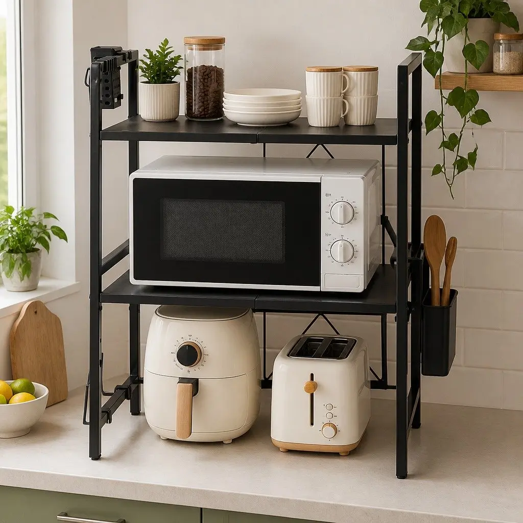 3 Tier Microwave Shelf Adjustable Extendable Kitchen Storage Rack Stand