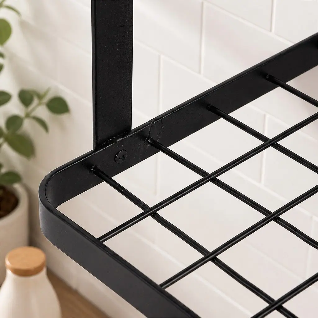 Wall Mounted Pot Pan Rack Kitchen Storage Organizer 10 Hooks Black
