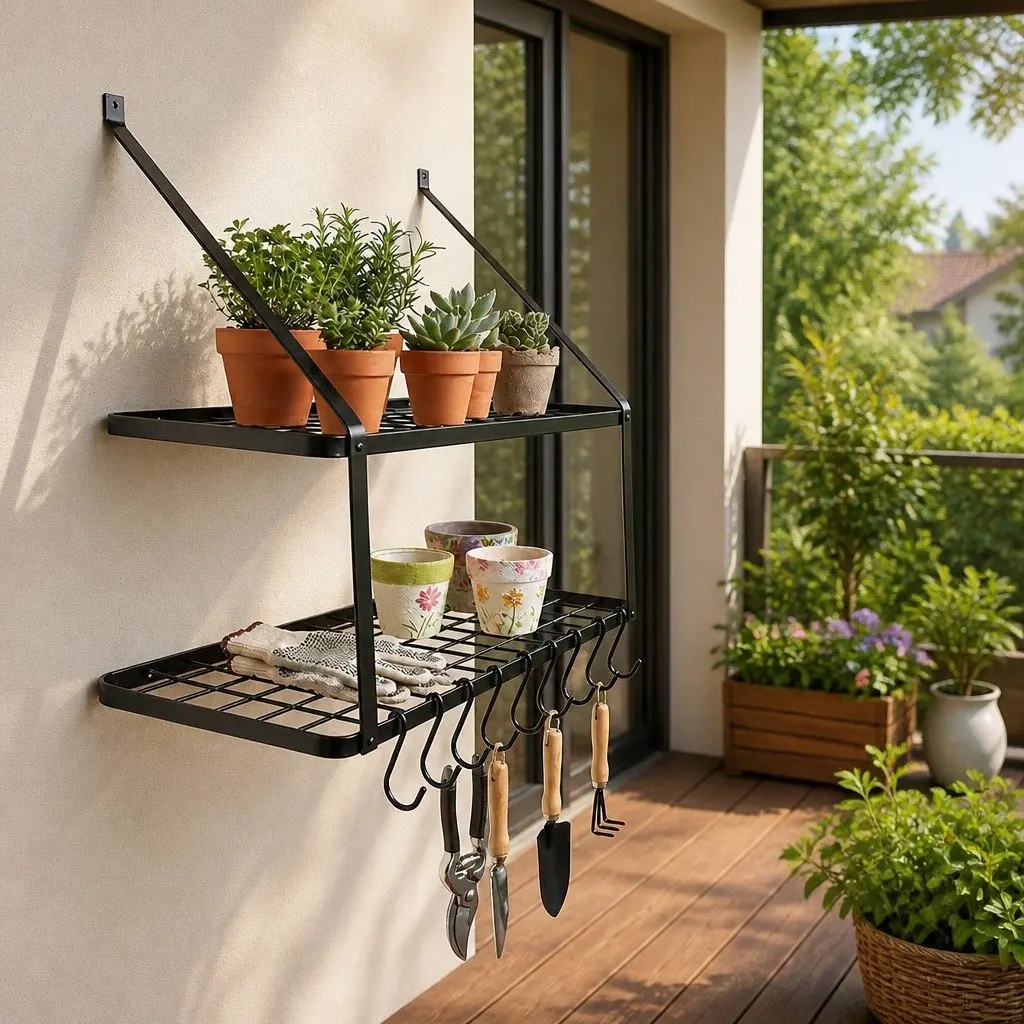 Wall Mounted Pot Pan Rack Kitchen Storage Organizer 10 Hooks Black