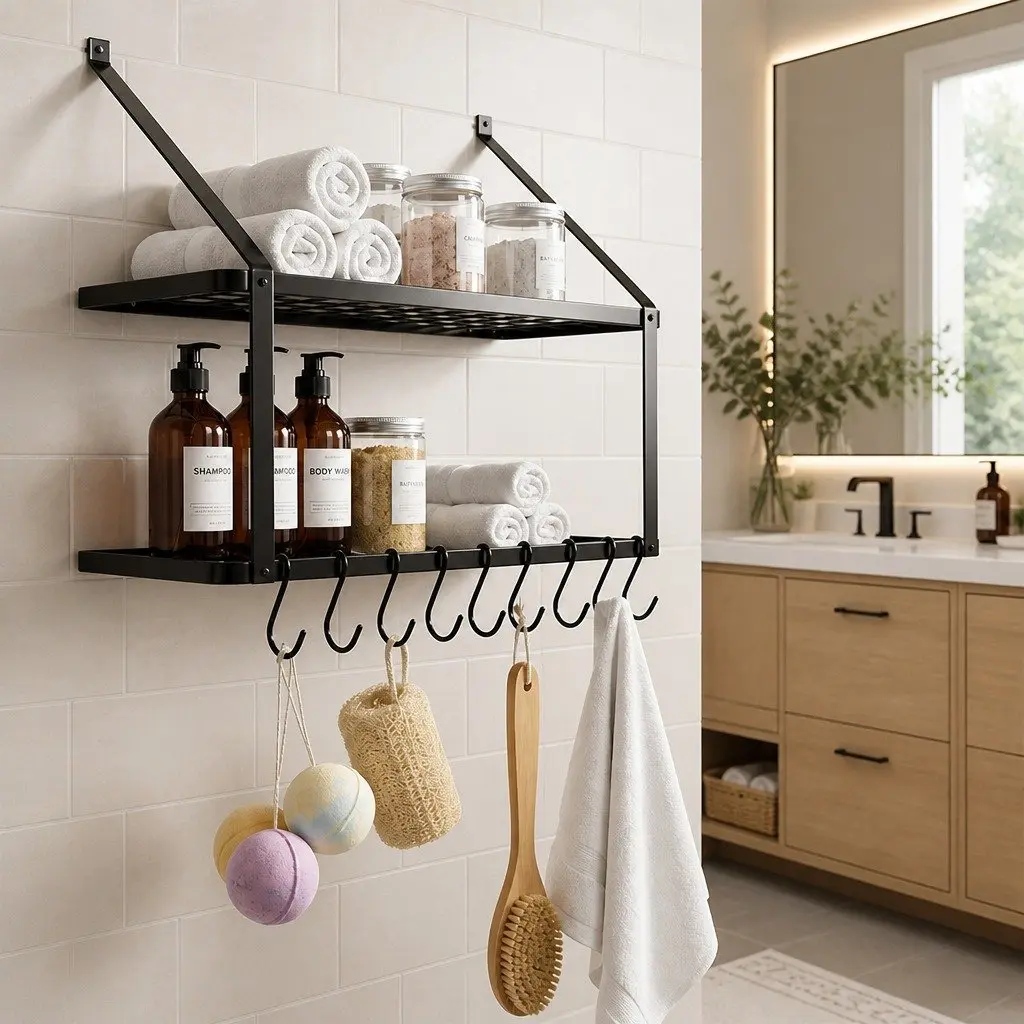 Wall Mounted Pot Pan Rack Kitchen Storage Organizer 10 Hooks Black