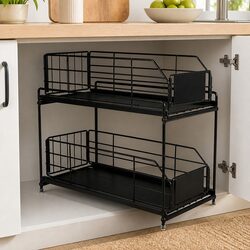 2 Tier Pull Out Cabinet Organizer Sliding Kitchen Storage Rack Under Sink Basket