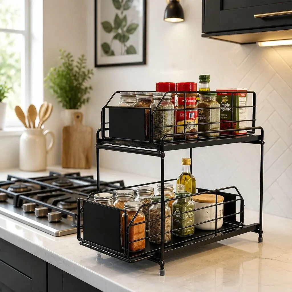 2 Tier Pull Out Cabinet Organizer Sliding Kitchen Storage Rack Under Sink Basket