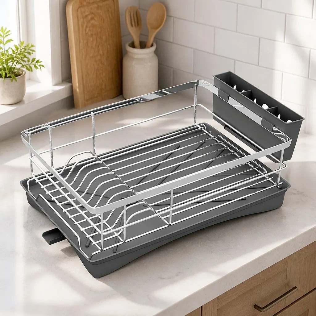 Dish Drying Rack Kitchen Organizer Stainless Steel 49cm Silver