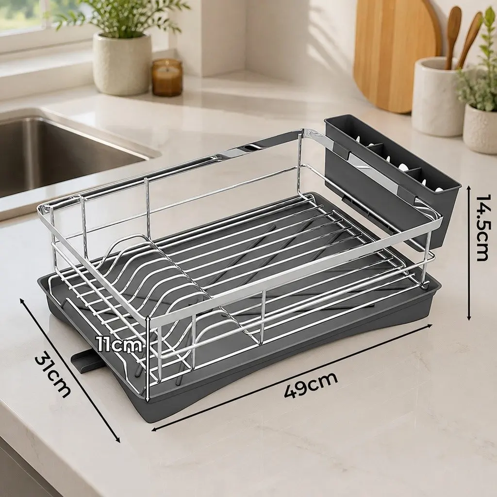 Dish Drying Rack Kitchen Organizer Stainless Steel 49cm Silver